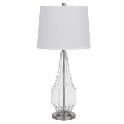 Lampe de table 34 pouces, abat-jour tambour blanc, verre, base ronde en métal