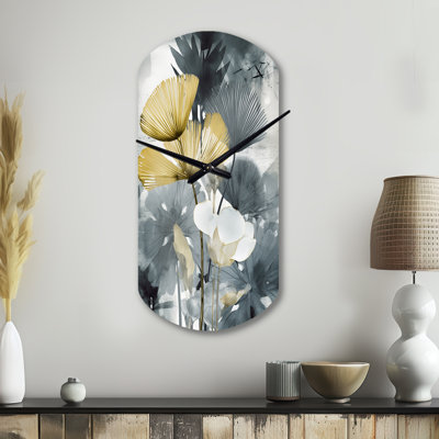 Desamours Tropical_Palm_Art_For_Ginkgo Art V - Asymmetrical Traditional Metal Wall Clock, Cylinder Wall Clock Print