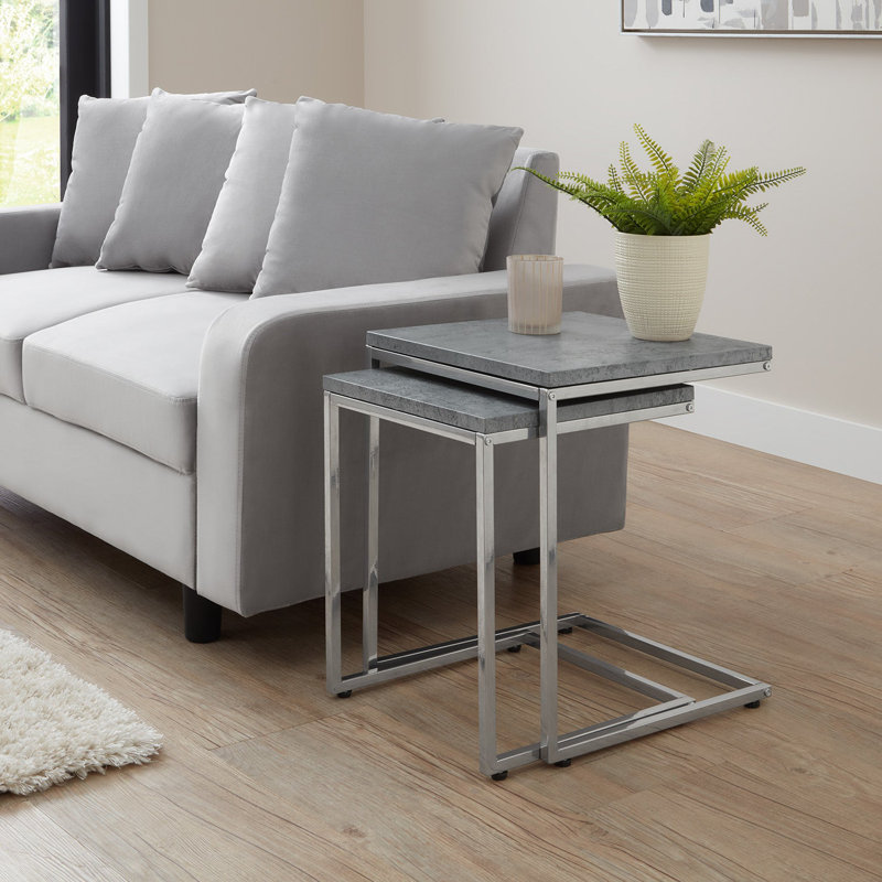 Kalyssa Frame Nesting Tables, Grey Concrete, Chrome