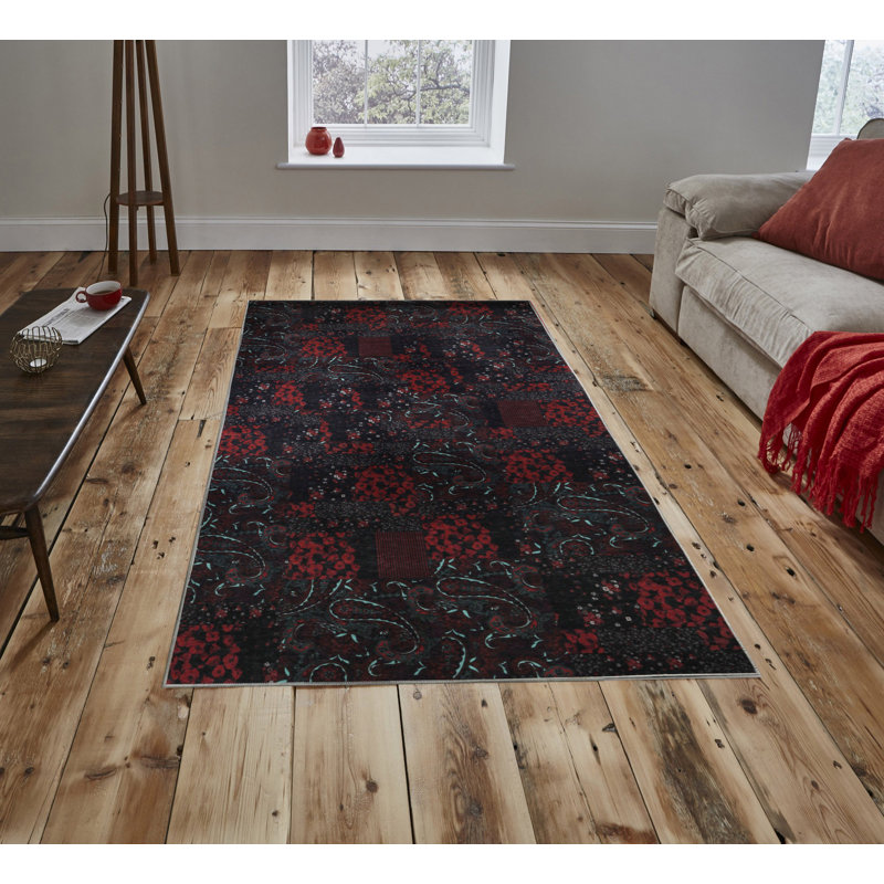 Tapis tissé de qualité supérieure, 5,2 x 7,5 pi, 100% polyester, antibactérien, antidérapant, hauteur des poils de 0,3 po | Lavable à la machine, impression numérique 3D | Parfait pour le salon, la chambre à coucher et le bureau