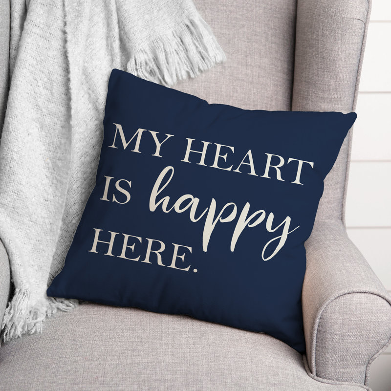 Housse de coussin carrée d’extérieur Heart is happy here/insert, Bleu