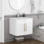 Meuble-lavabo mural 24 po avec lavabo, meuble-lavabo à double porte, charnières à fermeture en douceur, cuve en céramique, poignée en métal doré, blanc brillant-122379999