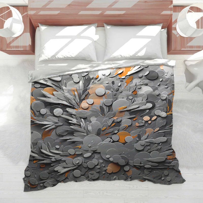 Gray Orange Circles Abstract Comforter, Twin Extra Long