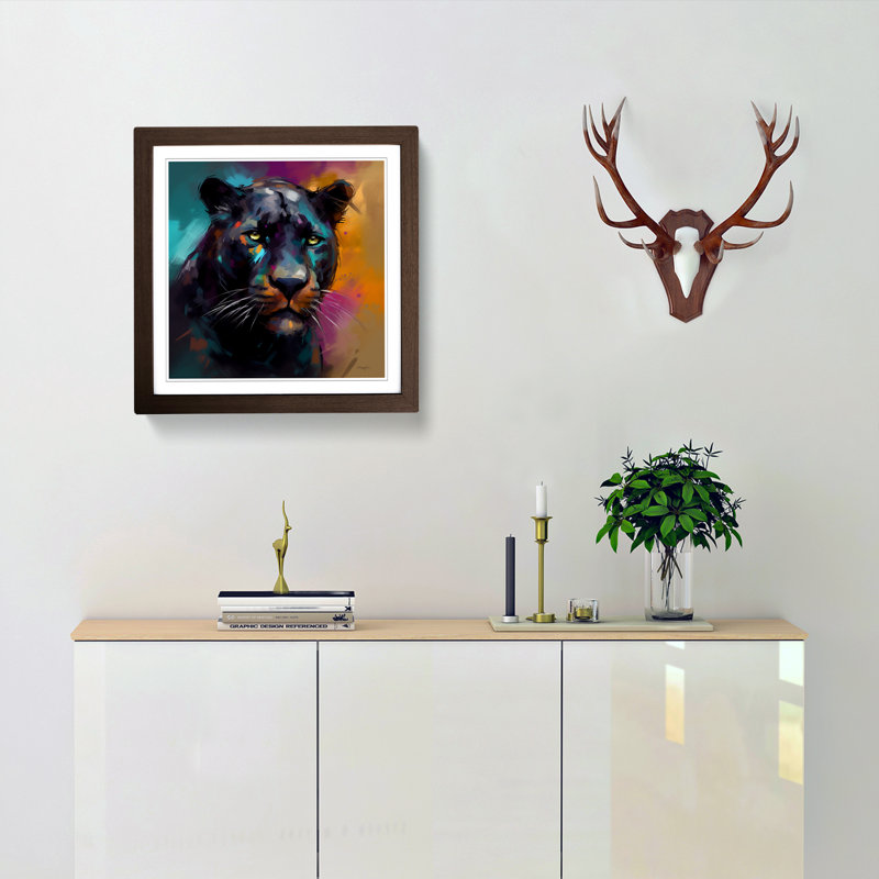 Panther Gestural Art No.1 - Framed Print, Walnut