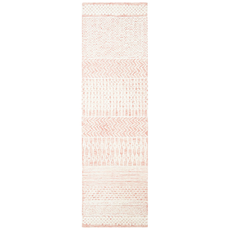 Tapis rose pâle en laine et viscose touffeté à la main Caudill, Tapis de couloir 2 pi 3 po x 6 pi
