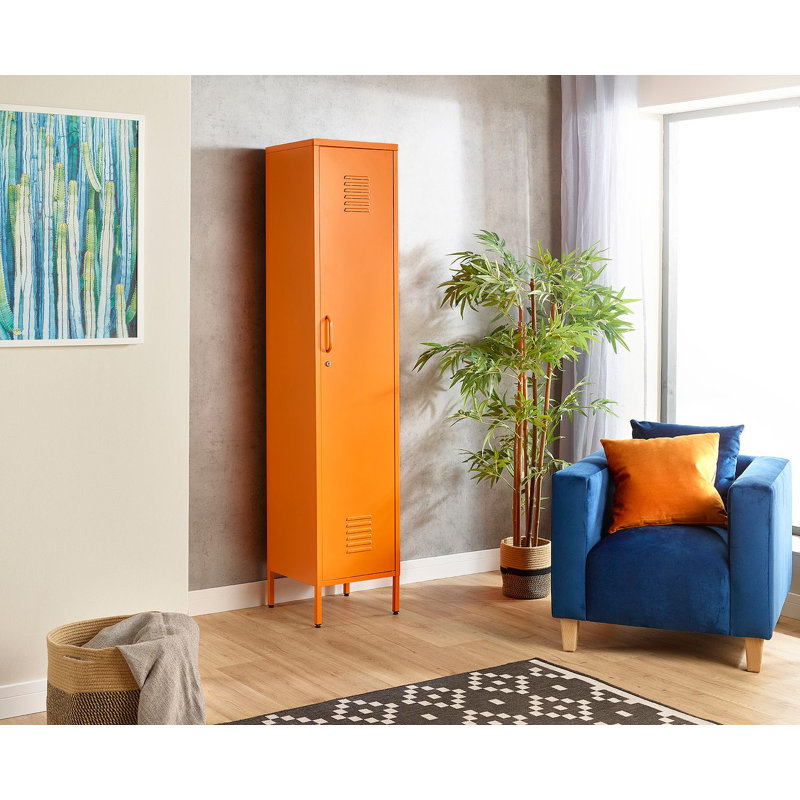 Farranshane Metal Locker Industrial Retro Tall Slim Storage Shoe Chest Rack, Orange