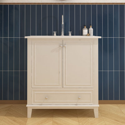 Meuble-lavabo simple 30 po avec lavabo en céramique intégré, Blanc alphine