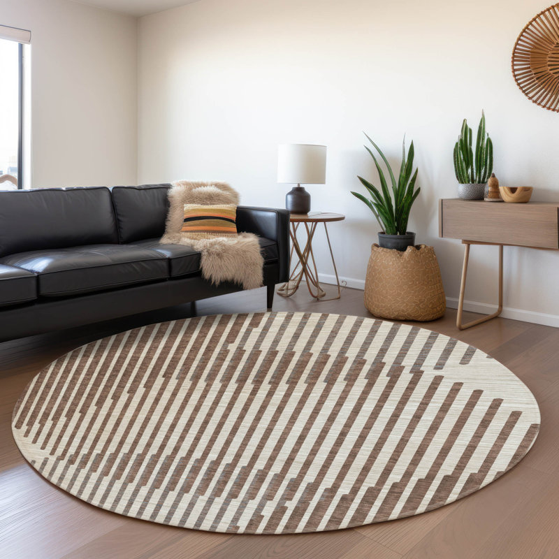 Premium Machine Washable Corum AMF1001 Circles Rug, Round 8'