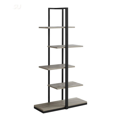 Modern 5-Tier Asymmetrical Zig-Zag Style Bookcase, For Small Spaces And Contemporary Decor.