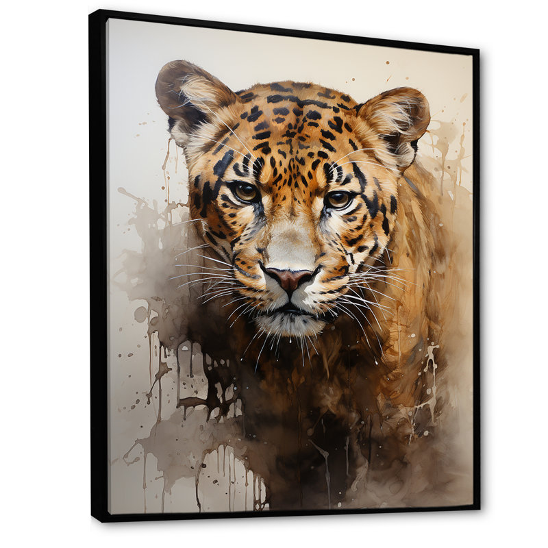Portrait de majestueux classique Jaguar, Cadre flottant noir, H 32 po x l 24 po x P 1 po