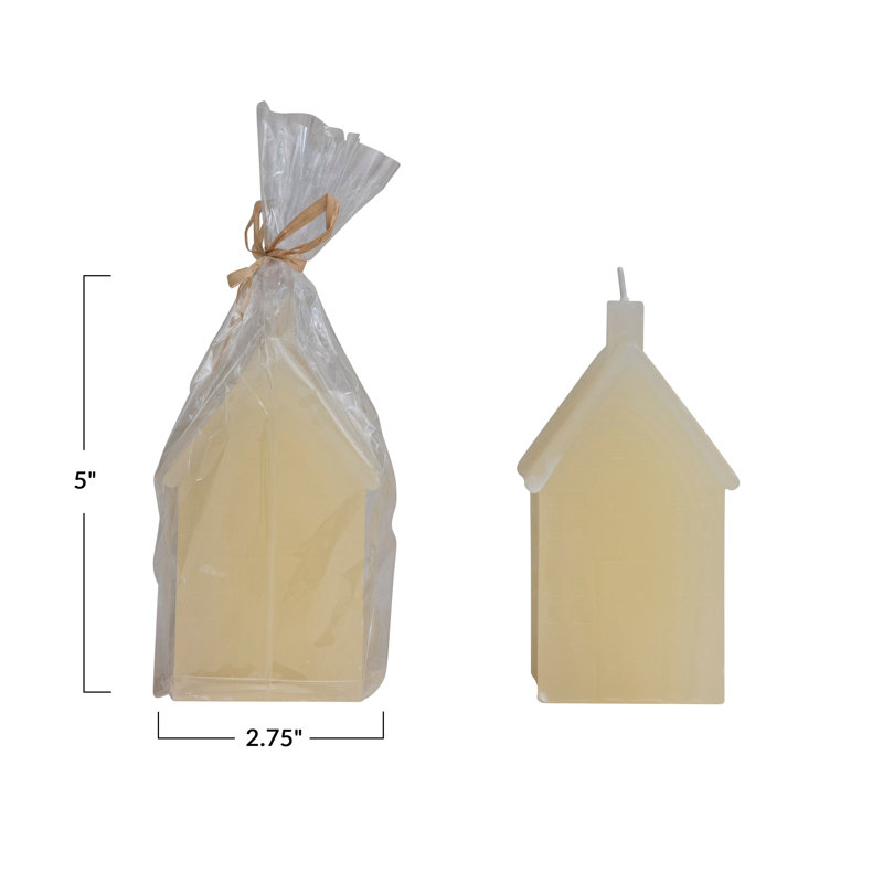 Bougie non parfumée en forme de maison, Crème
