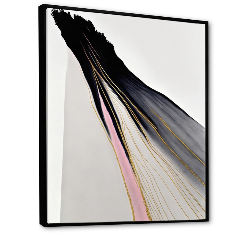 «Minimalisme rose et doré», reproduction sur toile, H 32 po x l 16 po x P 1 po, Cadre flottant noir