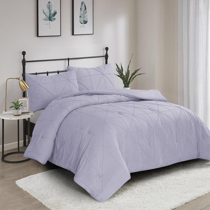 Ensemble d'édredon en microfibre Hartford Pintuck, Édredon pour grand lit + 2 taies décoratives, Mauve