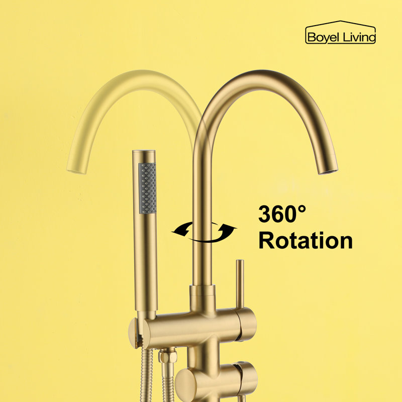 Floor Tub Filler with Diverter, Brushed Gold