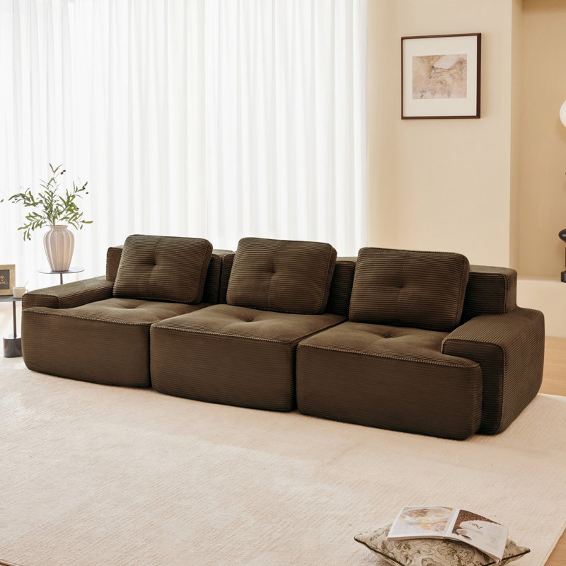 Canapé modulaire contemporain contemporain, canapé modulaire moderne de 117 pouces, tissu en velours côtelé, surdimensionné à 3 places avec assise profonde