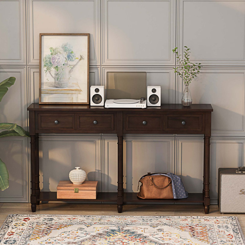Park Slope 58" Console Table, Sofa Table with Spacious Drawers and Bottom Shelf, Espresso