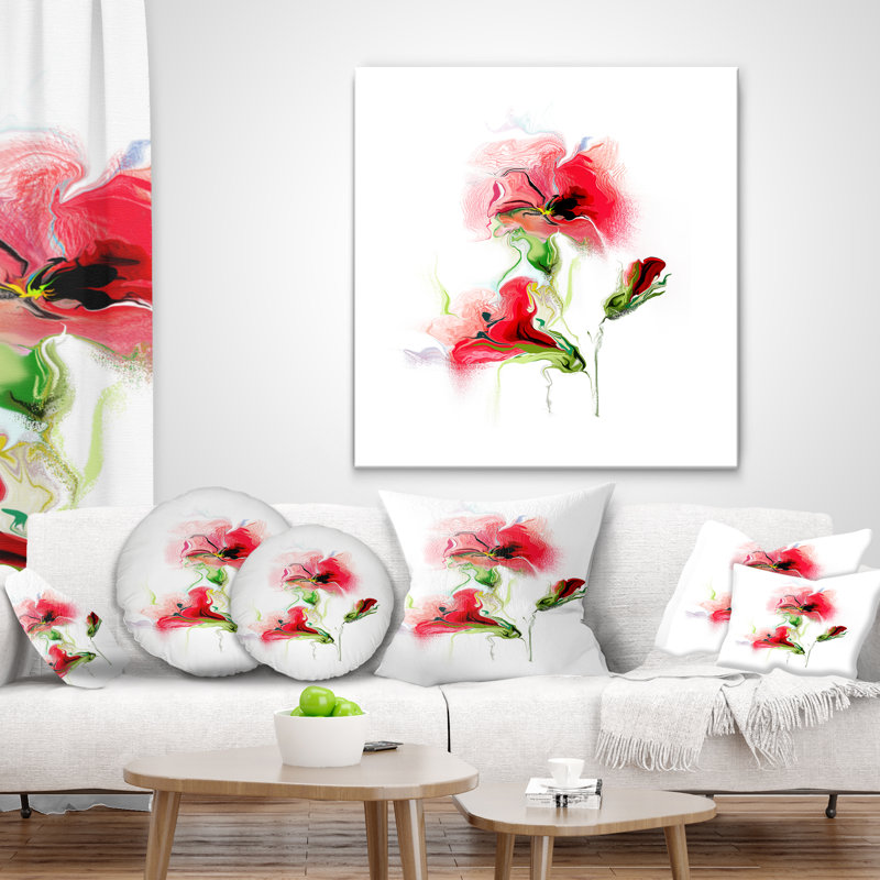 Aquarelle florale rouge - coussin imprimé floral, 16 po x 1 po, Coussin décoratif