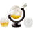 Globe  Whiskey Decanter And 2 Cups Set With Wood Base