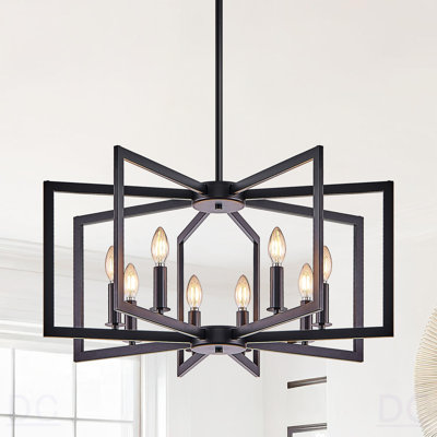 Lustre géométrique noir moderne 27 lumières 8 lumières - Luminaire suspendu industriel en métal pour le salon, la salle à manger ou la cuisine (ampoule non incluse)
