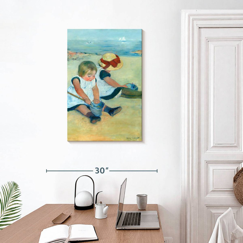 Leisha, enfants jouant sur la plage, 1884, H 30 po x l 20 po