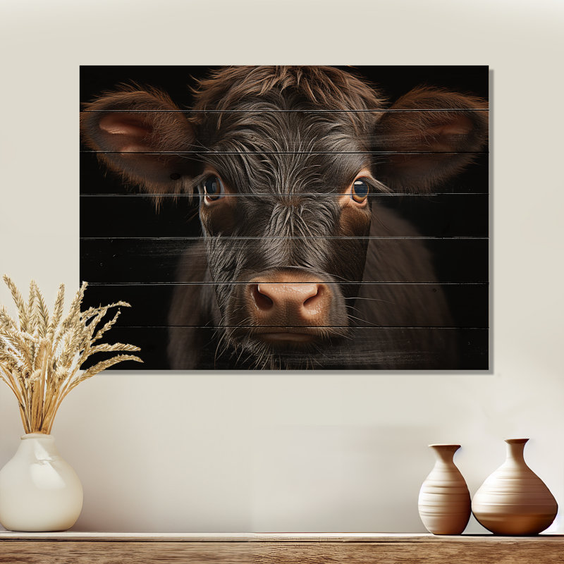 Portrait de vache - impression sans cadre sur bois, H 10 po x l 20 po x P 0,78 po