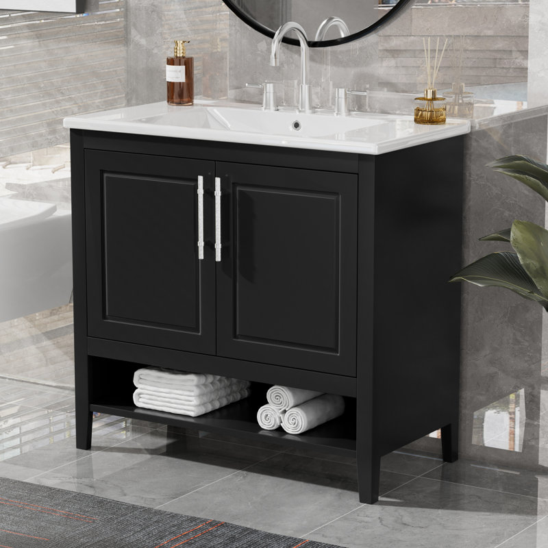 Meuble-lavabo simple 36 po avec plateau en céramique Selphie