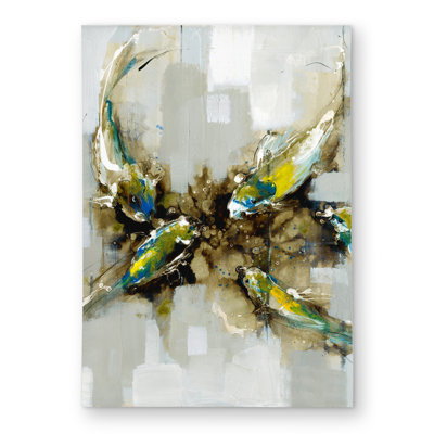 Four Abstract Koi Fishes Outdoor Area Rug | Asian Animal Decor