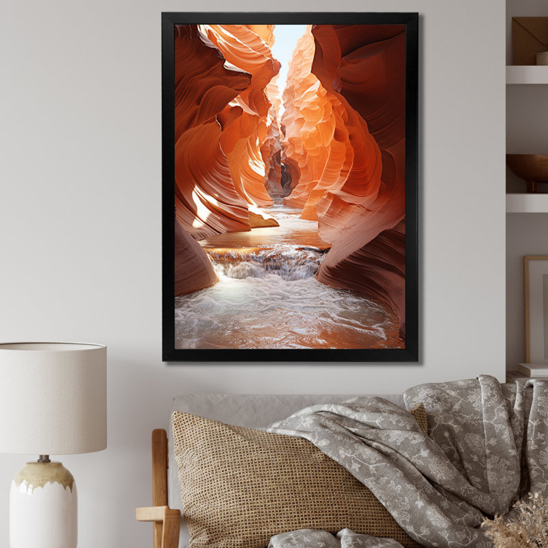 Beige orange canyon mirage sur toile, H 20 po x l 12 po x P 1 po, Cadre photo noir