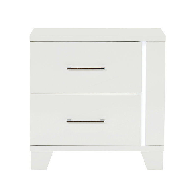 Table de chevet blanche ultra brillante de style moderne avec lumière DEL, table de chevet luxueuse