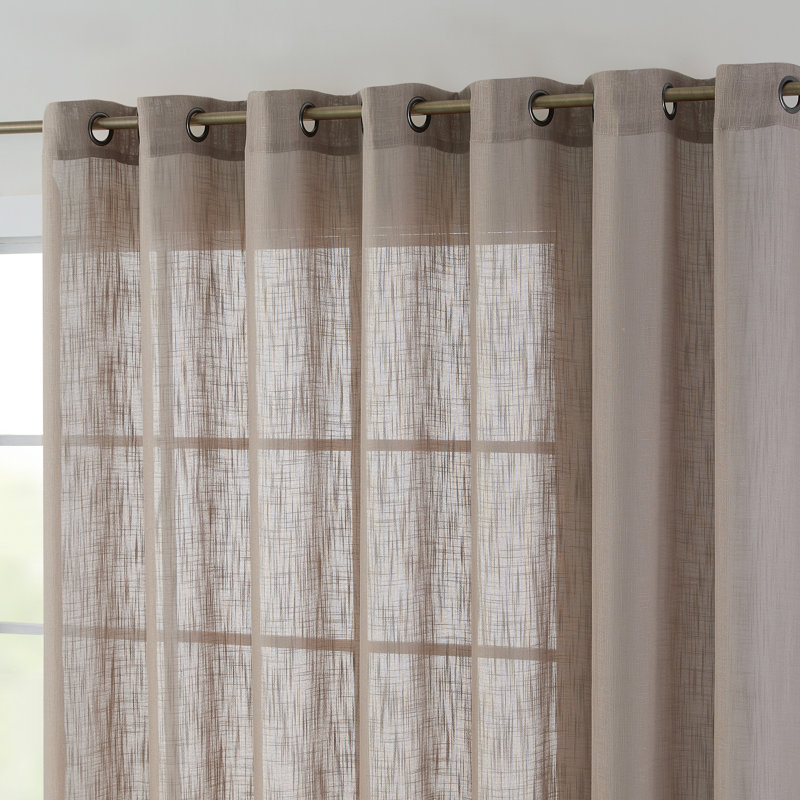 Aleksander Faux Linen Semi Sheer Grommet Curtain Pair, Taupe, 54" W x 72" L