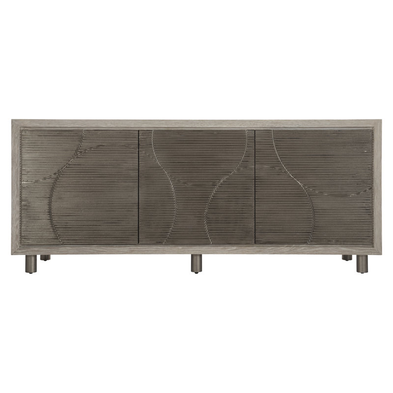 Transitional Gray 76'' Solid Wood Sideboard with Geometric Metal Accents