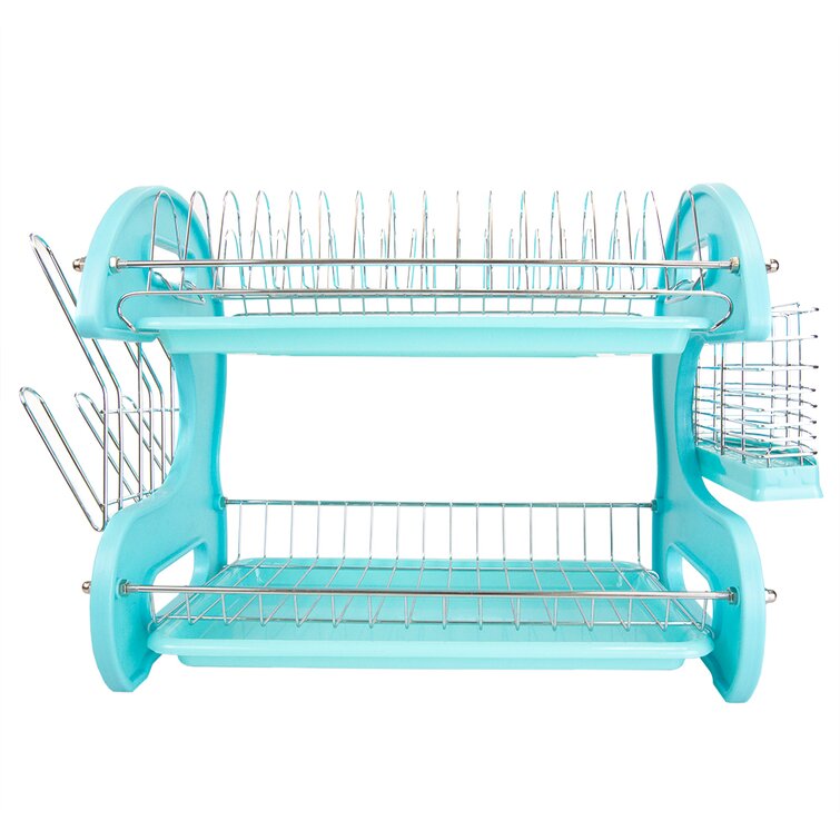 Montgomery Ward Retro 2-Tier Dish Rack, Space-Saving Design, Durable  Plastic and Chrome-Plated Wire, Easy Assembly (Island Blue)