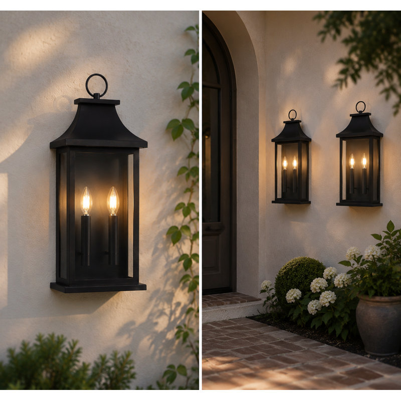  3-Light 28"h Black Outdoor Wall Light,1-Pack Wall Lantern Sconce With Clear Glass, 28" H x 11.5" W x 9.5" D, 3 Lights