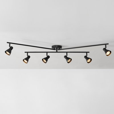 51" 6-Light Matte Black Adjustable Track Lighting with Center Swivel Bar, Moveable Outer Bars and Pivoting Track Heads