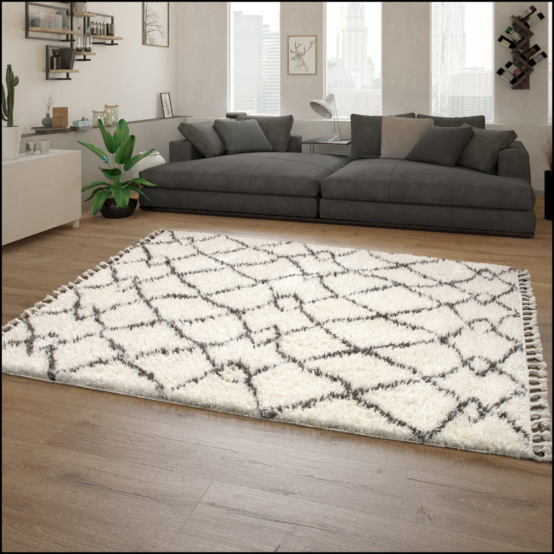 Encinal Geometric Shag Area Rug, Rectangle 60 x 100cm