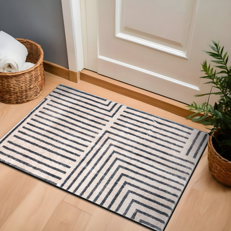 Tapis lavable antidérapant à rayures bohémiennes délavées, Tapis de couloir 2 pi x 4 pi