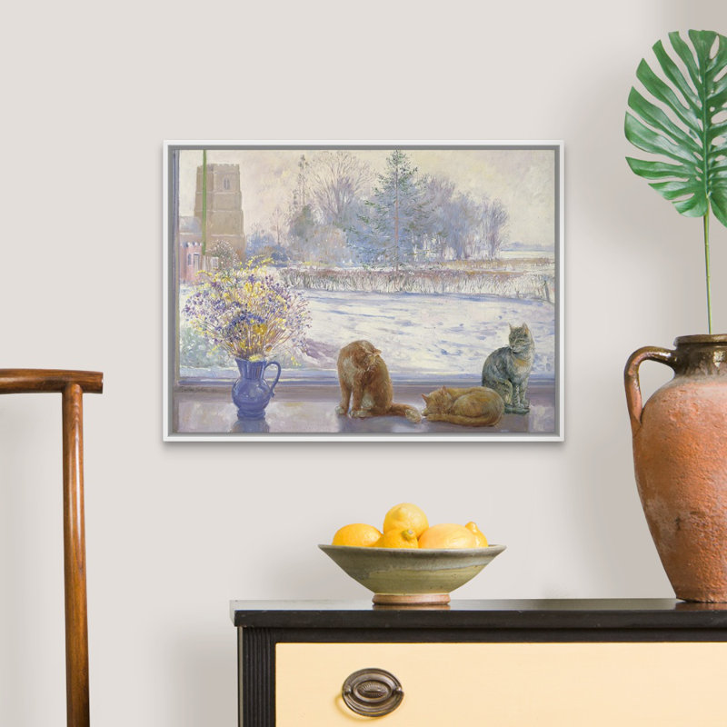 «Winter Prospect with Cats» par Timothy Easton - reproduction d'art sur toile, H 20 po x l 26 po x P 1,75 po