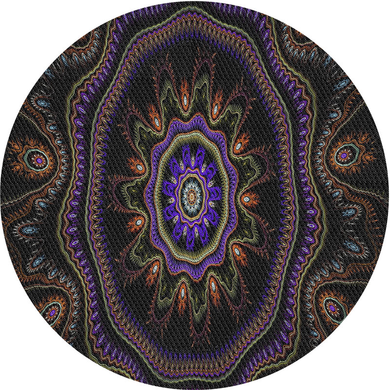 Tapis noir/bleu/noir tissé à la machine, Rond 7 pi
