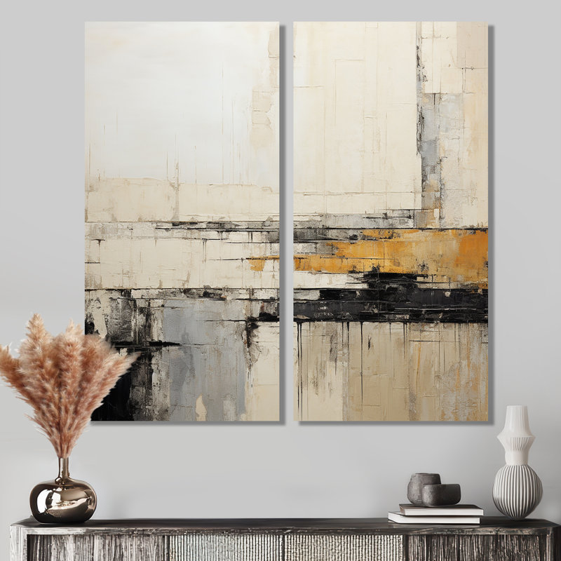 Abstrait noir et beige, collage sur route - art mural moderne beige, 20" H x 24" W, Wrapped Canvas, Does Not Apply