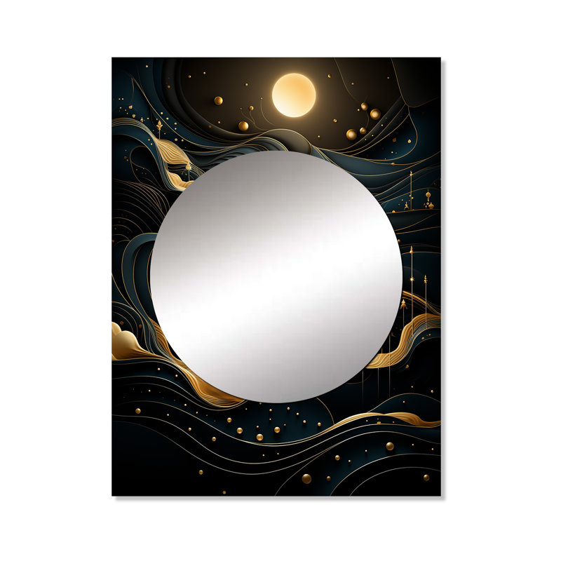 Taneal or et minimalisme Moolight Fever I - Miroir mural décoratif paysager, grand miroir doré, impression sur métal