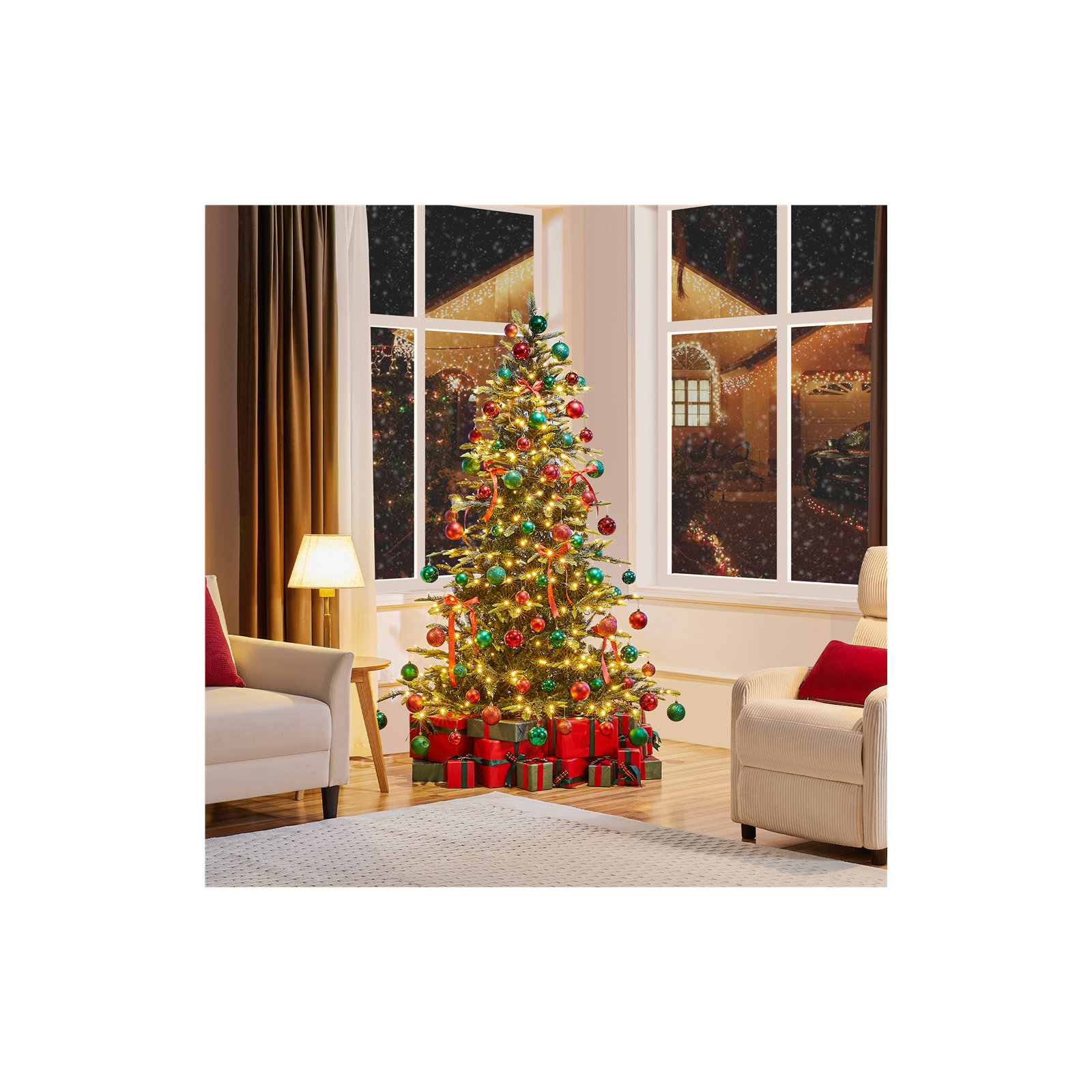Jahwan Lighted Artificial Fir Christmas Tree, 6'