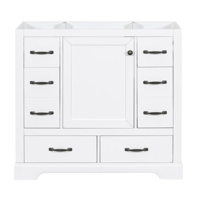 White Bathroom Cabinet Base Only, 6, Solid Wood & , Adjustable 36" Vanity - White, 6 Drawers, Quality