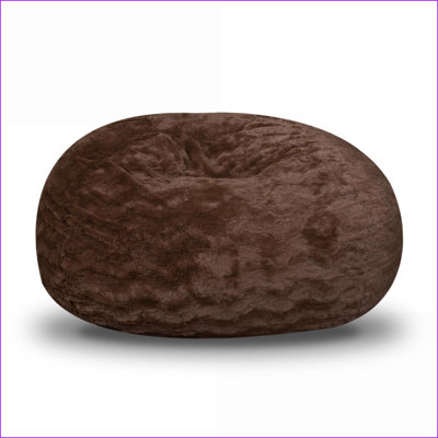 3ft Faux Fur Bean Bag Chair for Adults &amp; Kids, Cozy Shredded Foam Lounger | Red | 34” Diameter
