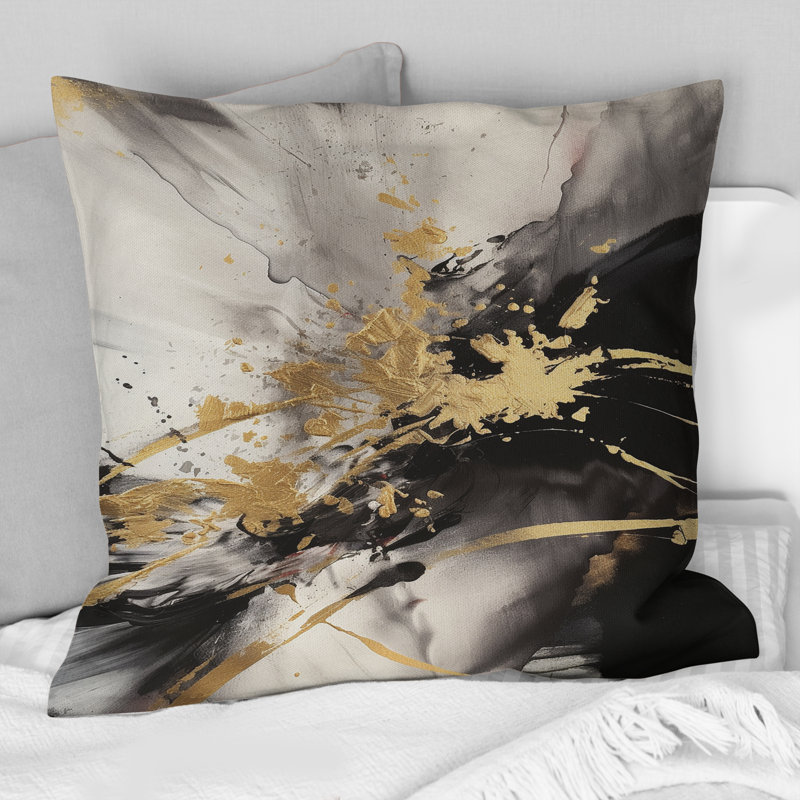 Gold And Grey Fluid Fusion II - Abstract Printed Throw Pillow