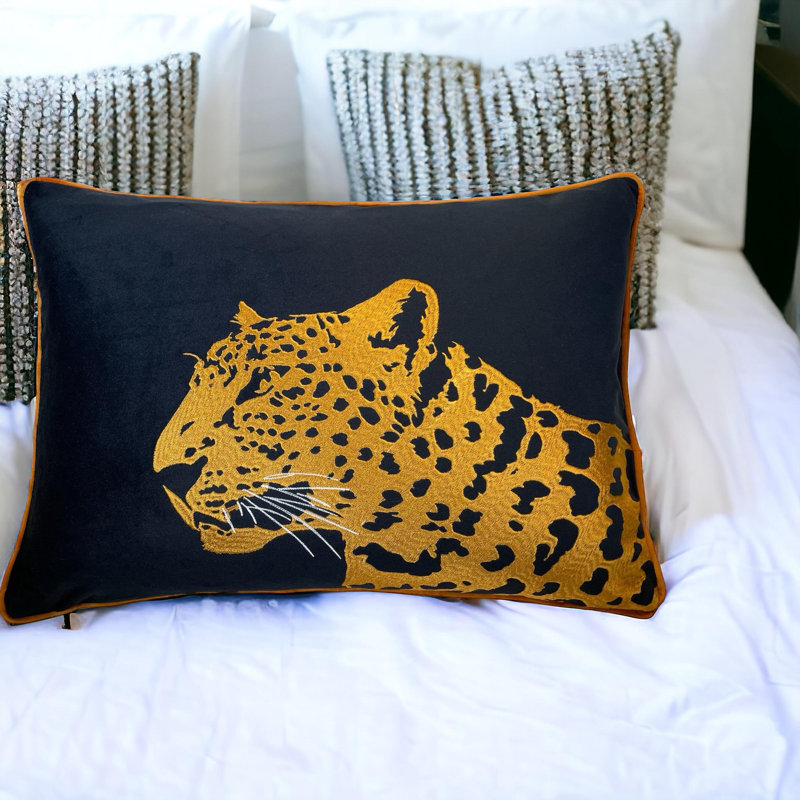 Housse de coussin lombaire en velours, Noir / Orange