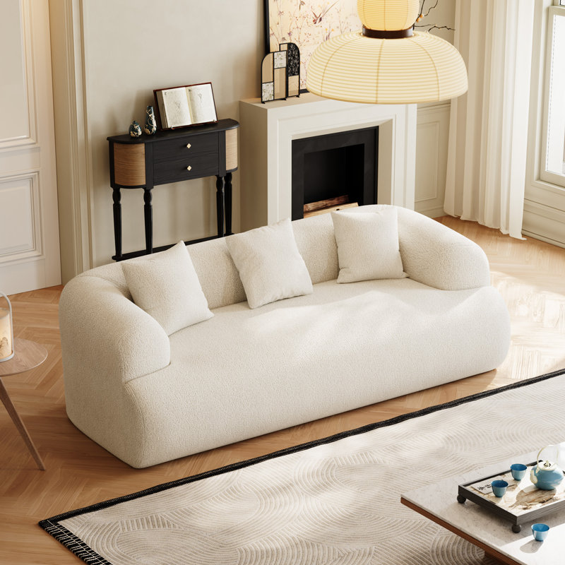 Boneless Modern Curved Sofa Compression Couch, Beige, 27.5" H x 90.5" W x 41" D