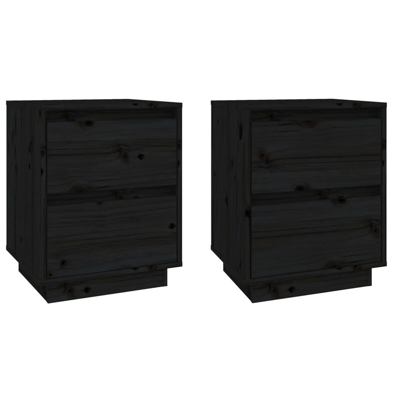 Greeta 40cm W Solid Wood Bedside Table, Black