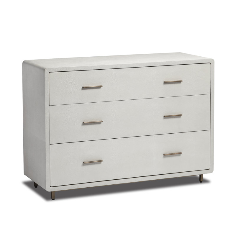 Calypso 3 - Drawer Solid Wood Dresser, Bone Sharkskin/Antique Brass