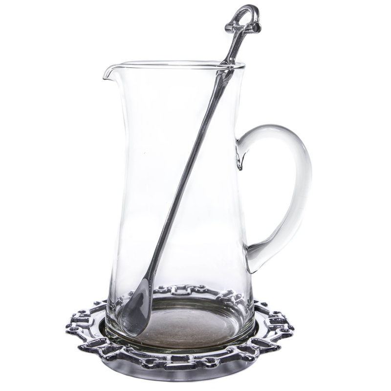Handcrafted Aluminum Equestrian Pitcher Set with Glass and Cork Base