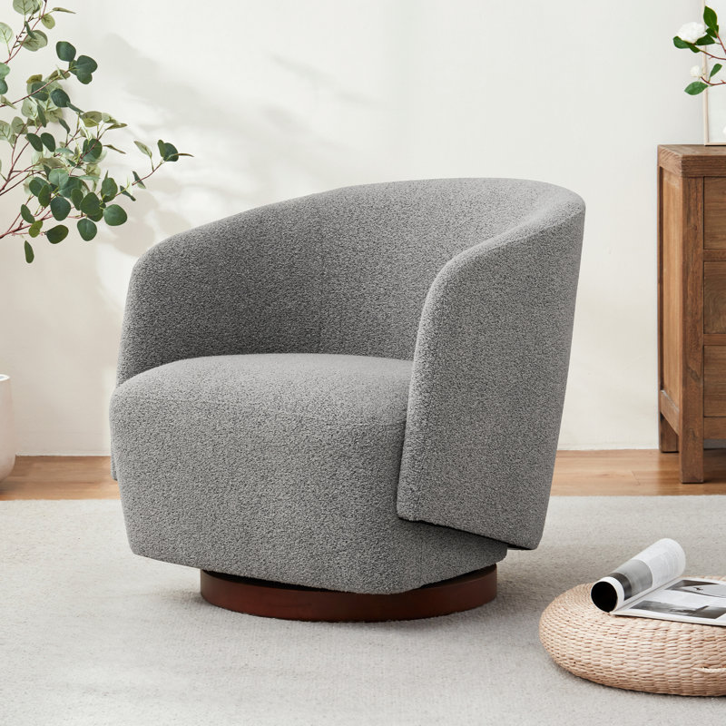 Caysey Boucle Upholstered Swivel Accent Chair, Light Gray